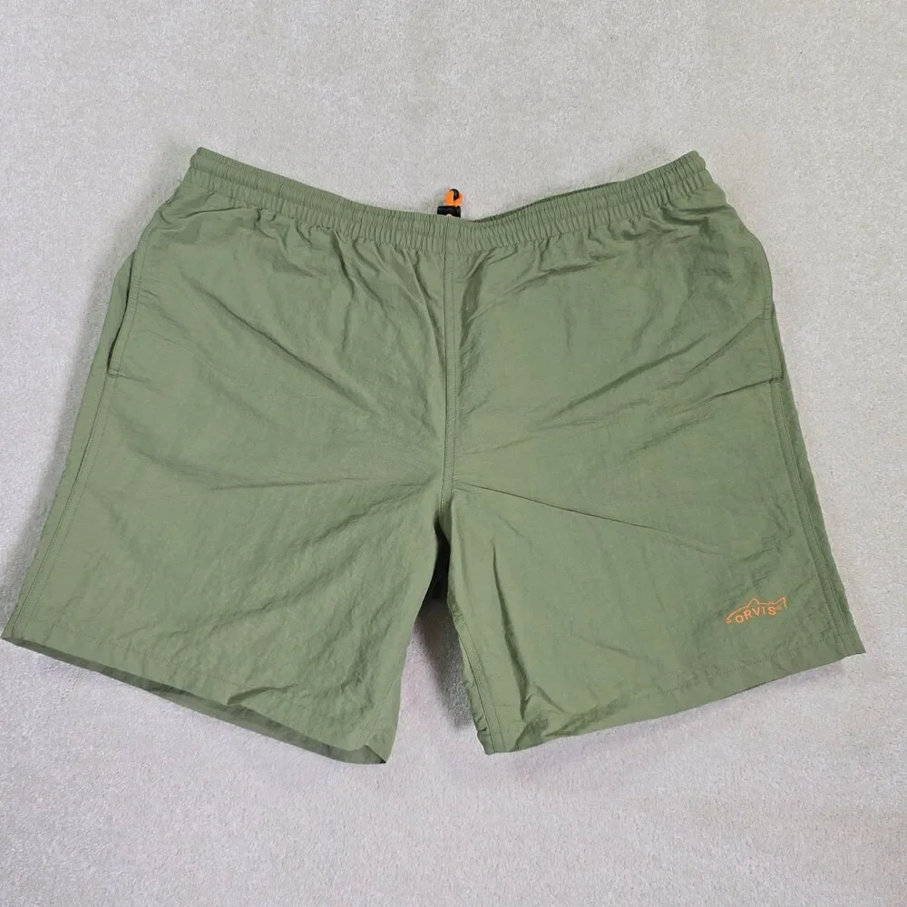 Orvis Lined Nylon Shell Fishing Shorts Men's L Olive Green Drawstring Pockets